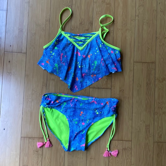 Justice Swim Bikini suit - Girls 18 - top & bottom splatter - Picture 1 of 3